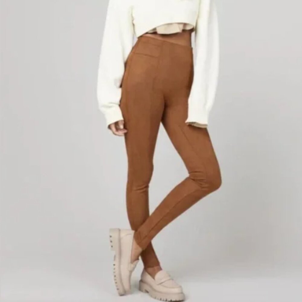 Spanx Faux Suede Leggings - Color Caramel Brown, Size Large